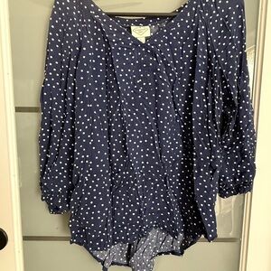St. John's Bay Navy and White Polka Dot Blouse